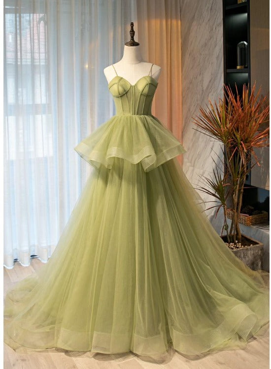Beautiful Light Green Sweetheart Layers Princess Formal Gown, Green Tulle Long Party Dress Main image