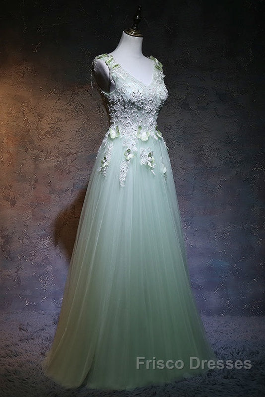 Beautiful Light Green Tulle Long Party Dress, A-Line Floor Length Formal Prom Dress