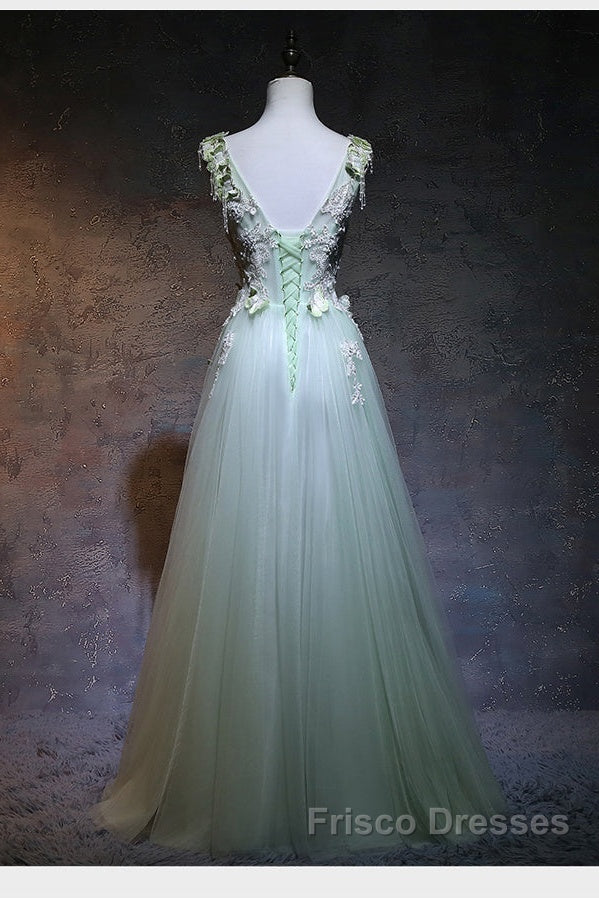 Beautiful Light Green Tulle Long Party Dress, A-Line Floor Length Formal Prom Dress