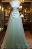 Beautiful Light Green Tulle Long Party Dress, A-Line Floor Length Formal Prom Dress