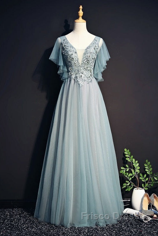 Beautiful Light Green Tulle Long Party Dress, Green Lace Low Back Formal Prom Dress Evening Dress Secondary image