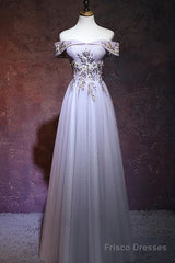 Beautiful Light Grey Long Prom Dress, Grey Party Dress