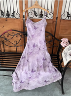 Beautiful Light Purple Spaghetti Strap Butterfly Printed Chiffon Prom Dress
