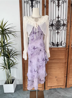 Beautiful Light Purple Spaghetti Strap Butterfly Printed Chiffon Prom Dress