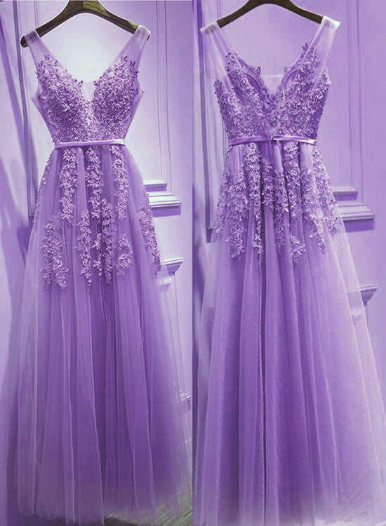 Beautiful Light Purple Tulle V-Neckline Party Dress , Tulle Formal Gowns Secondary image