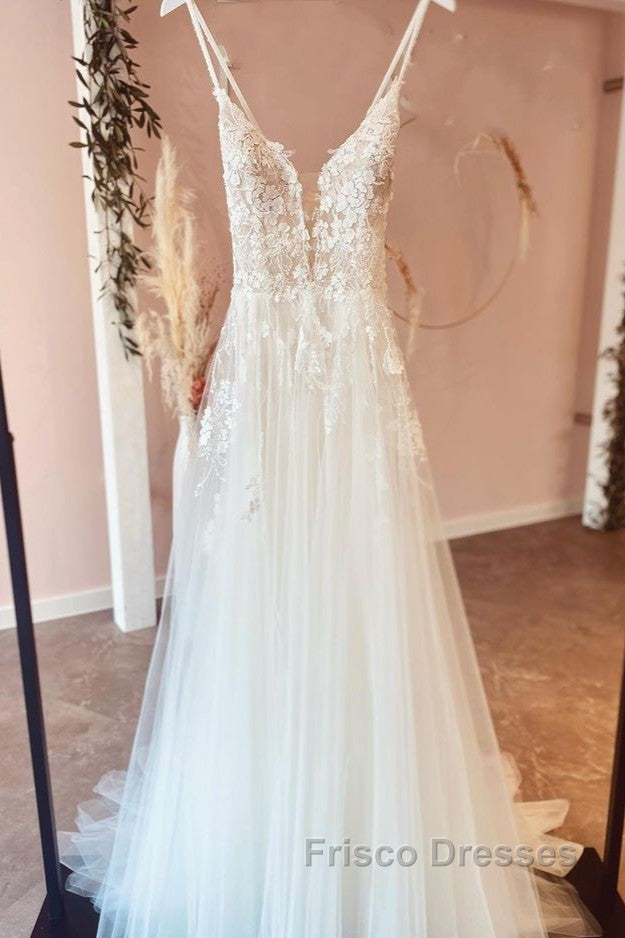 Beautiful Long A-line Backless Tulle Wedding Dress with Appliques Lace Secondary image