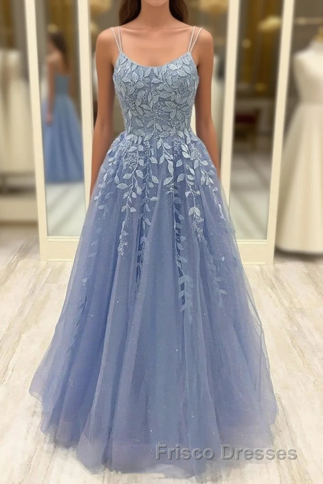 Beautiful Long A-line Scoop Neck Tulle Lace Formal Prom Dress