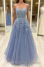Beautiful Long A-line Scoop Neck Tulle Lace Formal Prom Dress