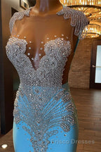 Beautiful Long Sleeveless Mermaid Formal Prom Dresses With Beading