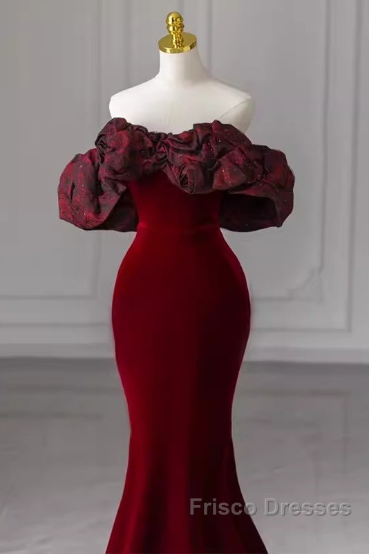 Beautiful Mermaid Off The Shoulder Long Red Formal Prom Dress Secondary image