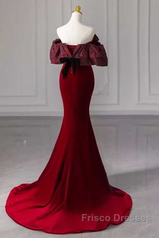 Beautiful Mermaid Off The Shoulder Long Red Formal Prom Dress