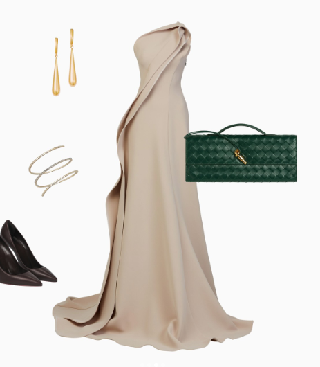 Beautiful Mermaid One Shoulder Champagne Long Satin Party Dresses Prom Dress Secondary image