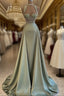 Beautiful Mermaid Sage Green Long Satin Formal Prom Dress