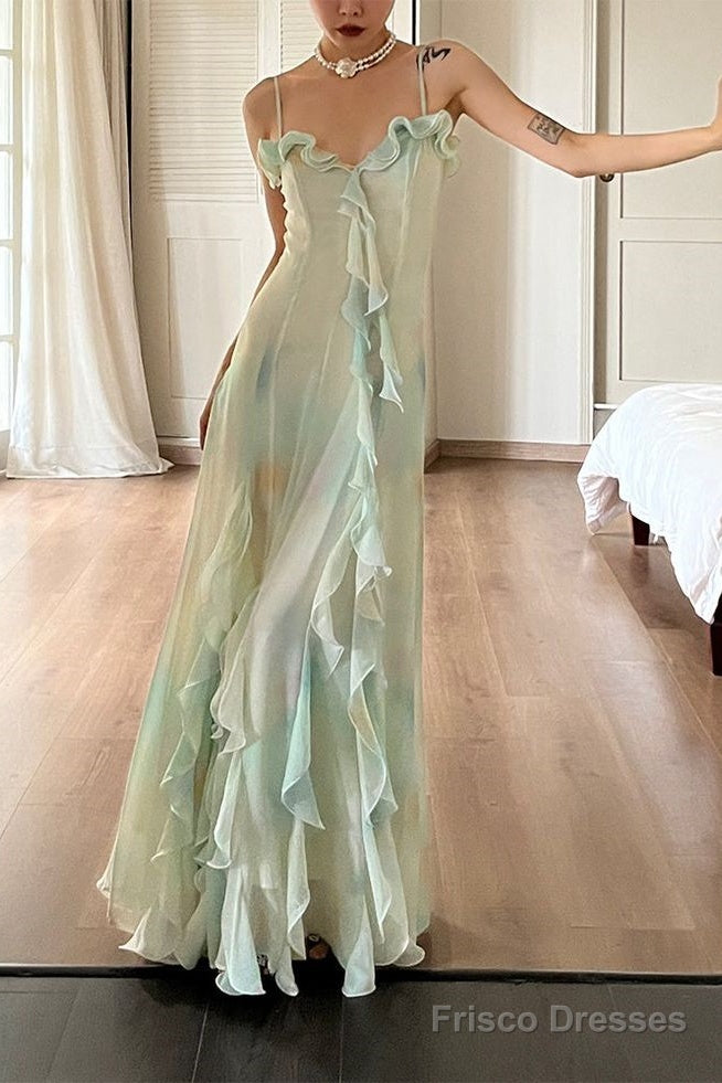 Beautiful Mermaid Spaghetti Straps Green Long Party Dresses Prom Dress Main image