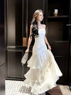 Beautiful Mermaid Spaghetti Straps Ivory Long Party Dresses Prom Dress
