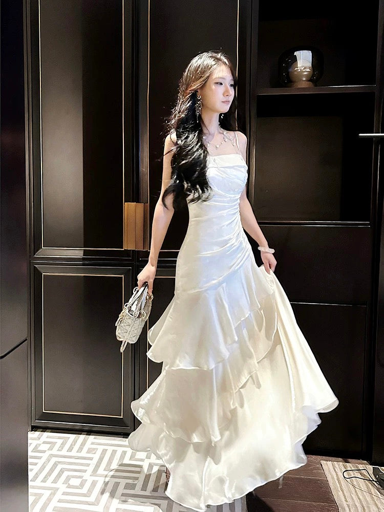 Beautiful Mermaid Spaghetti Straps Ivory Long Party Dresses Prom Dress