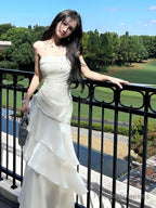 Beautiful Mermaid Spaghetti Straps Ivory Long Party Dresses Prom Dress