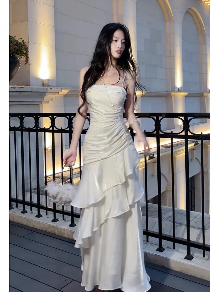 Beautiful Mermaid Spaghetti Straps Ivory Long Party Dresses Prom Dress