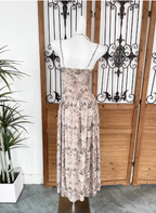 Beautiful Milk Tea Color Spaghetti Strap V-Neck Printed Satin Long Prom Dress Evening Dress