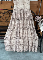 Beautiful Milk Tea Color Spaghetti Strap V-Neck Printed Satin Long Prom Dress Evening Dress