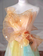 Beautiful Multicolor Strapless A-Line Tulle Long Prom Dress Wedding Dress Birthday Dress