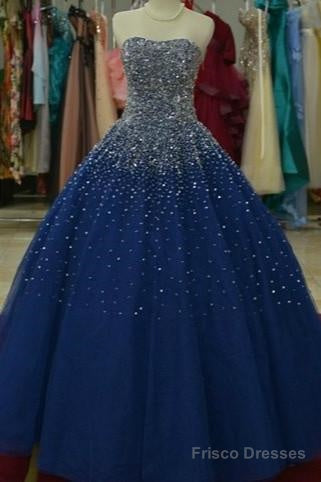 Beautiful Navy Blue Sparkle Long Formal Gown , Handmade Beaded Party Gowns Secondary image