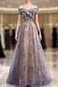 Beautiful Off Shoulder Tulle With Lace Long Evening Gown, Floor Length Formal Prom Dress