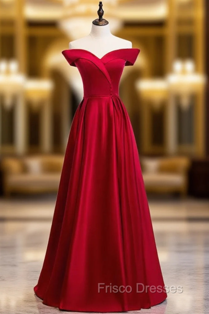 Beautiful Off The Shoulder Burgundy Satin Button Long Formal Prom Dress Under 119 Main image