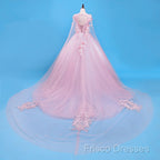 Beautiful Pink Flowers Long Formal Dress, Pink Sweet 16 Gown Party Dress