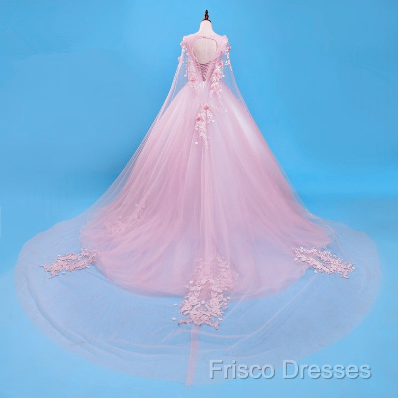Beautiful Pink Flowers Long Formal Dress, Pink Sweet 16 Gown Party Dress