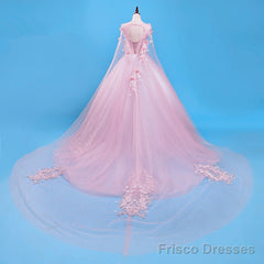 Beautiful Pink Flowers Long Formal Dresses, Pink Sweet 16 Gown Party Dresses