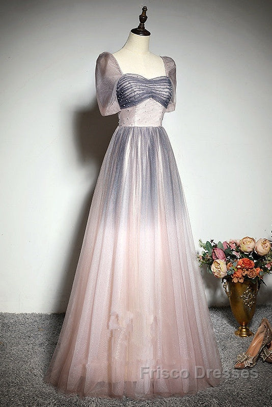 Beautiful Pink Gradient Beaded Sweetheart Long Formal Prom Dress, Tulle Evening Dress Secondary image