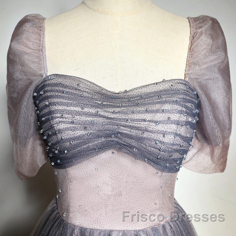 Beautiful Pink Gradient Beaded Sweetheart Long Formal Prom Dress, Tulle Evening Dress