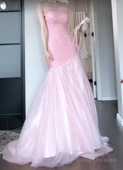 Beautiful Pink Strapless A-Line Tulle Sequined Long Ball Dress Birthday Evening Dress