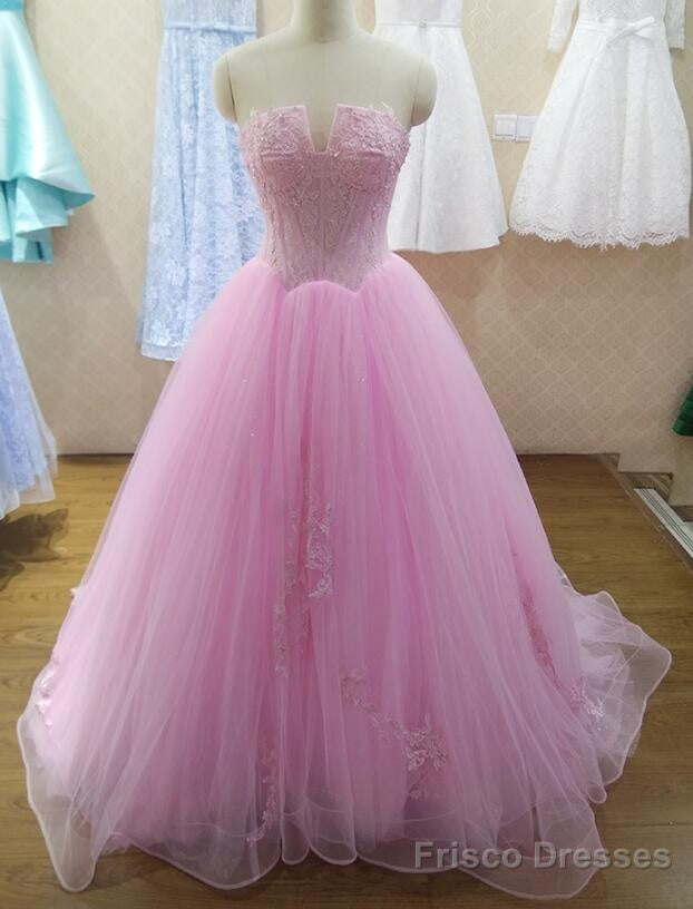 Beautiful Pink Tulle Ball Gown Party Dress, Long Sweet 16 Dress Secondary image