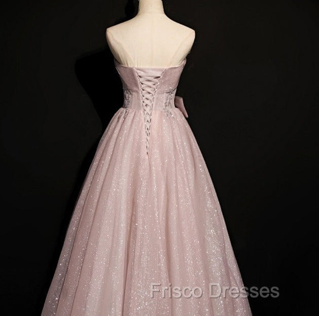 Beautiful Pink Tulle Sequins Strapless Pleats Beading Formal Prom Dress Formal Ball Gown Brithday Quinceanera Dress