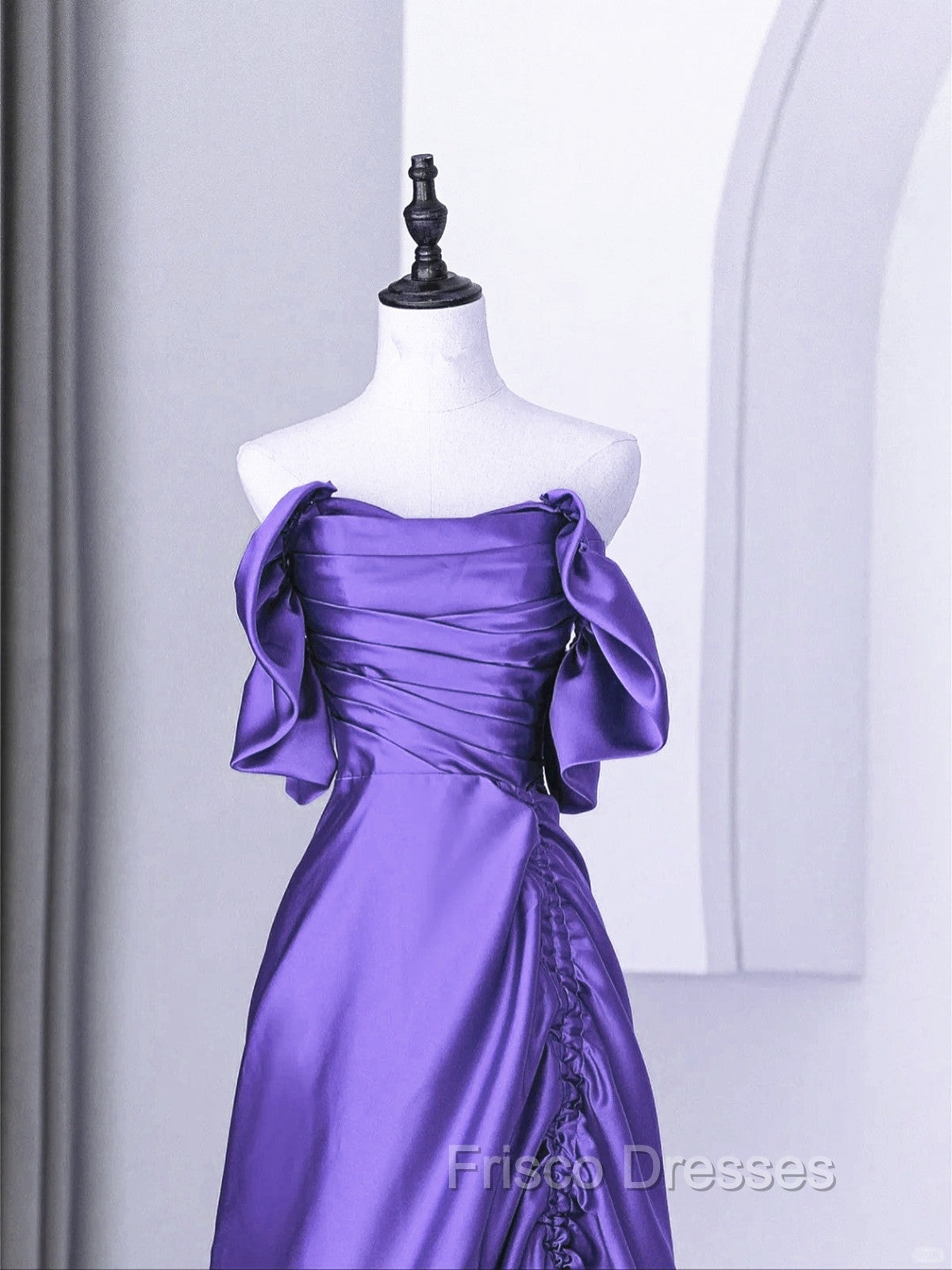 Beautiful Purple Satin Off Shoulder Formal Dress, Purple Satin Evening Dress Formal Prom Dress Secondary image