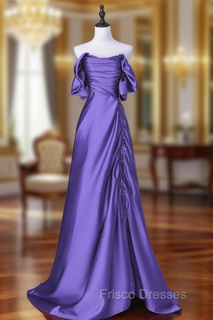 Beautiful Purple Satin Off Shoulder Formal Dress, Purple Satin Evening Dress Formal Prom Dress