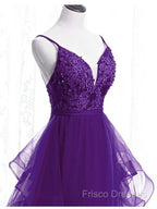 Beautiful Purple Tulle Layers With Lace Long Formal Dress, Purple Formal Prom Dress Party Dress