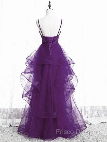 Beautiful Purple Tulle Layers With Lace Long Formal Dress, Purple Formal Prom Dress Party Dress