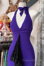 Beautiful Purple V-Neck Lace Mermaid Long Formal Prom Dress Backless Birthday Party Dress