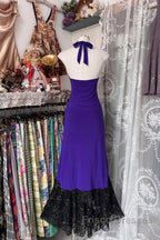 Beautiful Purple V-Neck Lace Mermaid Long Formal Prom Dress Backless Birthday Party Dress