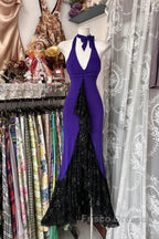Beautiful Purple V-Neck Lace Mermaid Long Formal Prom Dress Backless Birthday Party Dress