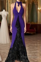 Beautiful Purple V-Neck Lace Mermaid Long Formal Prom Dress Backless Birthday Party Dress