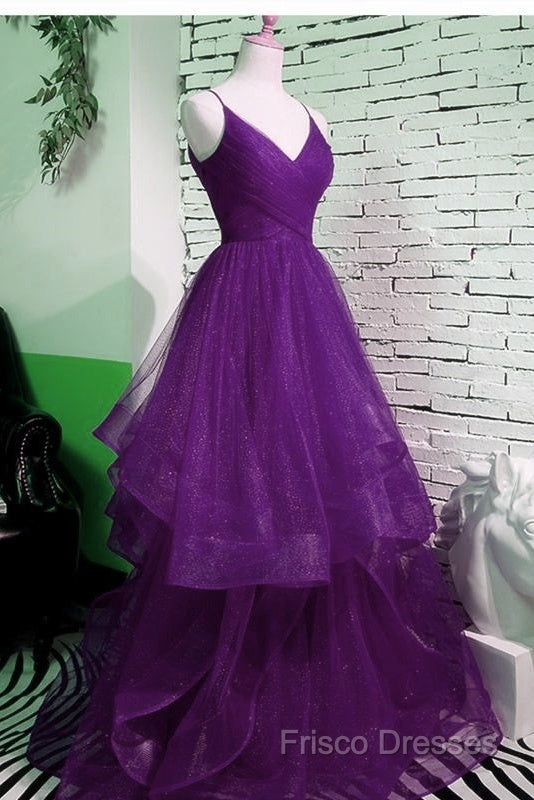 Beautiful Purple V-Neckline Straps Layers Tulle Party Gown, Purple Formal Dress Secondary image