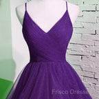 Beautiful Purple V-Neckline Straps Layers Tulle Party Gown, Purple Formal Dress