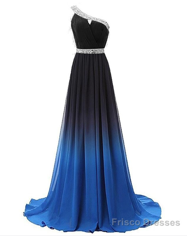 Beautiful Red And Black Long Party Dress, Gradient One Shoulder Prom Dress Secondary image