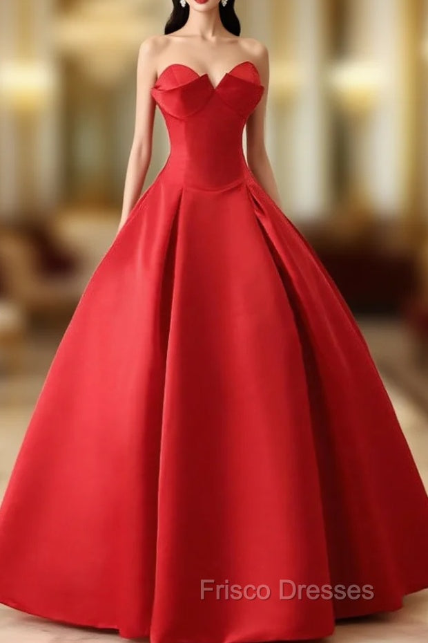 Beautiful Red Satin Formal Prom Dress A-Line Sweetheart Ball Sleeveless Backless Main image