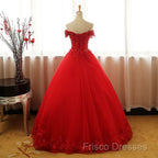 Beautiful Red Tulle Sweet 16 Gowns, Formal Prom Gowns, Red Party Dress