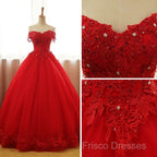 Beautiful Red Tulle Sweet 16 Gowns, Formal Prom Gowns, Red Party Dress